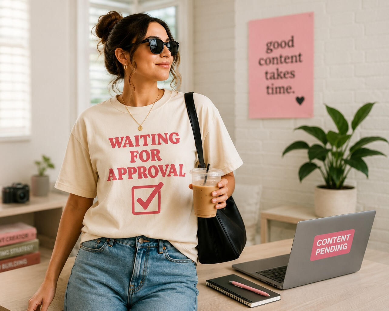 Waiting To Post Picture of a content creator wearing her new shirt from Waiting To Post